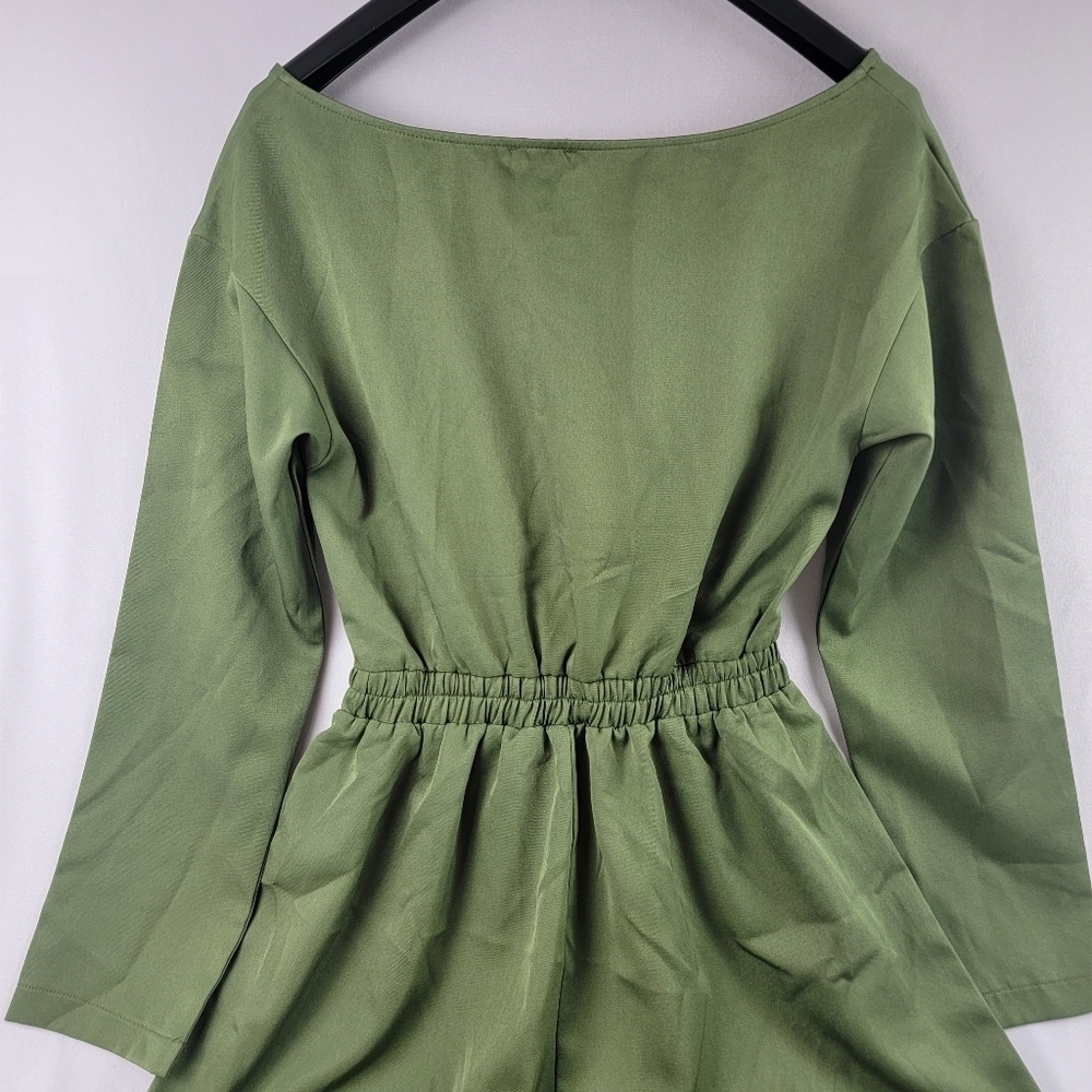 Pretty Little Thing olive drab tie front elastic waist cargo jogger jumpsuit - Picture 8 of 9